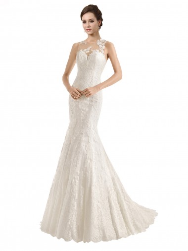 Sem Mangas Decote Ilusão Renda Sereia Vestido de Festa / Vestido de Madrinha