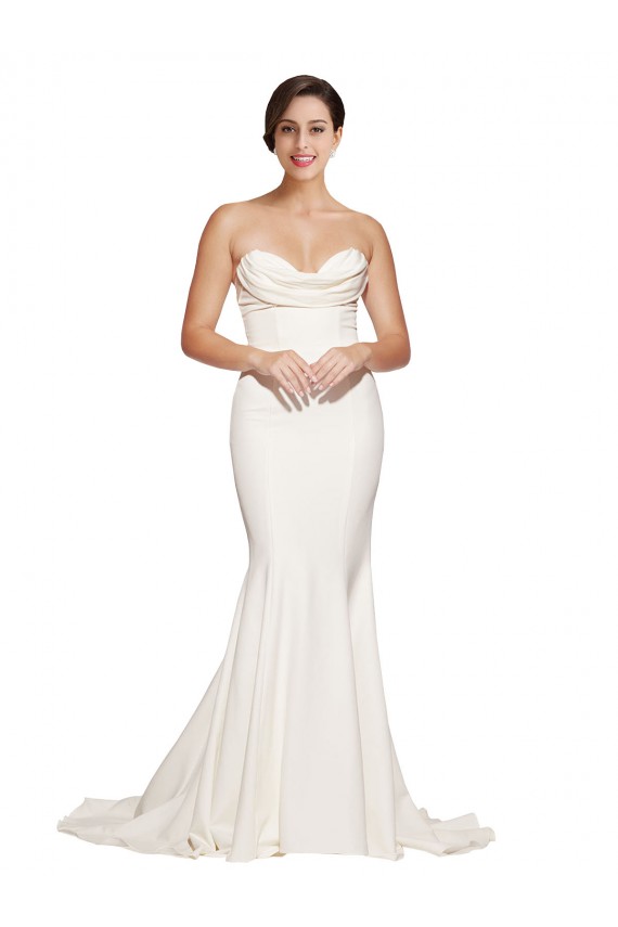 Sem Mangas Decote Capuz Lombar Cetim Elástico Sereia Longo Vestidos de Madrinha / Vestidos de Noite / Vestidos de Festa