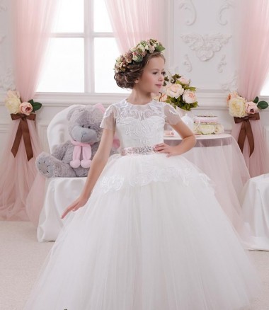 Sem Mangas Amor Tule & Renda Vestido de Baile Vestidos para Meninas de Flores