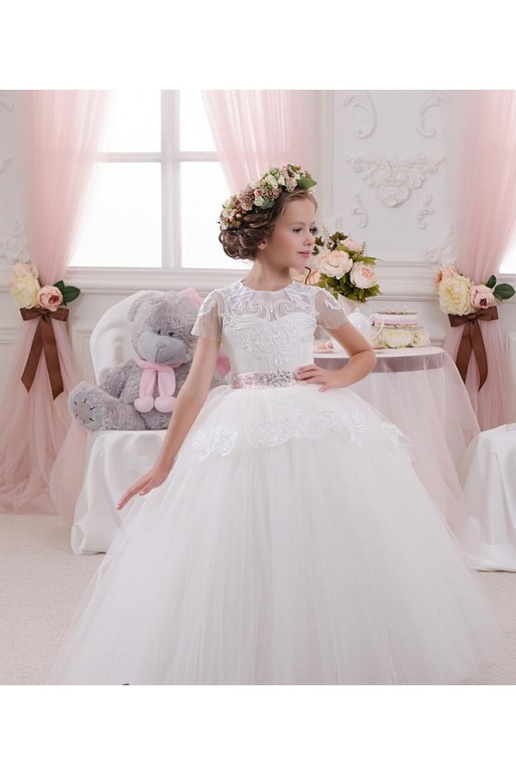 Sem Mangas Amor Tule & Renda Vestido de Baile Vestidos para Meninas de Flores