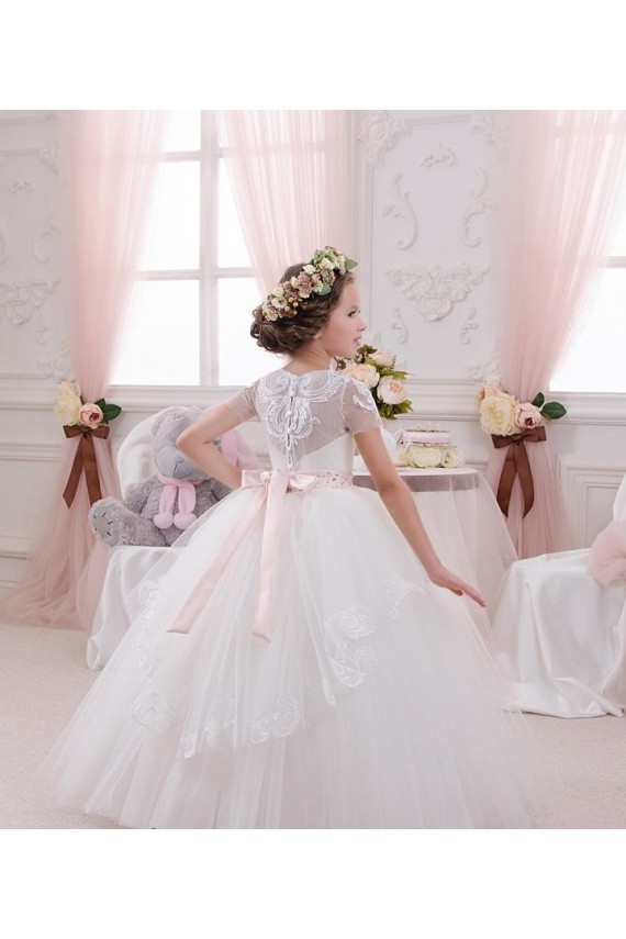 Sem Mangas Amor Tule & Renda Vestido de Baile Vestidos para Meninas de Flores