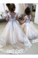 Sem Mangas Barco Costas em V Tule & Renda Vestido de Baile Vestidos para Meninas de Flores