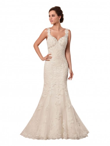 Sem Mangas Amor Buraco da fechadura Tule & Renda Sereia Longo Vestidos de Noiva