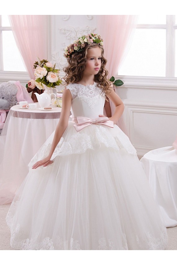 Sem Mangas Amor Costas em V Tule & Renda Vestido de Baile Vestidos para Meninas de Flores