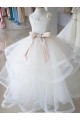 Sem Mangas Decote Alto Tule & Renda Vestido de Baile Vestidos para Meninas de Flores