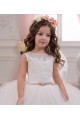 Sem Mangas Barco Tule & Renda Vestido de Baile Vestidos para Meninas de Flores