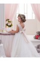Sem Mangas Barco Costas em V Tule & Renda Vestido de Baile Marfim Vestidos para Meninas de Flores