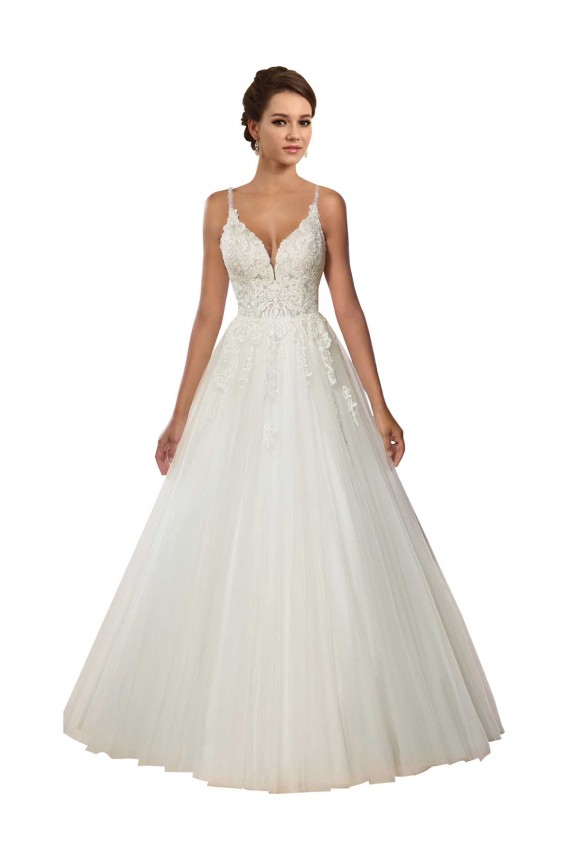 Sem Mangas Alças finas Tule & Renda Vestido de Baile Vestidos de Noiva