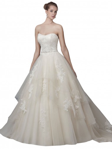 Sem Mangas Colher Lombar Tule & Renda Vestido de Baile Vestidos de Noiva