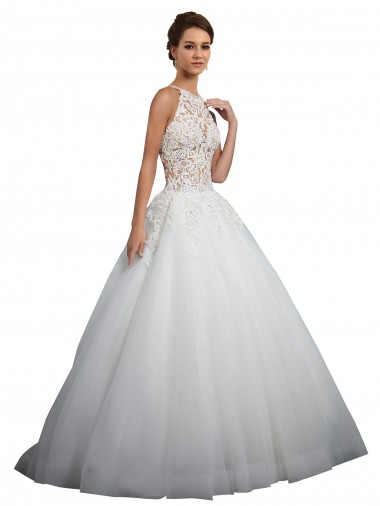 Sem Mangas Decote Alto Tule & Renda Vestido de Baile Vestidos de Noiva