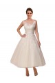 Sem Mangas Decote Ilusão Tule & Renda Vestido de Baile Curto Vestidos de Noiva