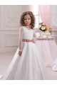 Mangas Compridas Decote V Cetim & Renda Vestido de Baile Vestidos para Meninas de Flores