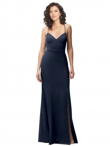 Sem Mangas Alças finas Criss Cruz Crepe Esticado Bainha Vestidos de Madrinha / Vestidos de Noite / Vestidos de Festa