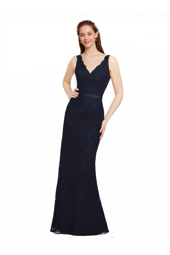 Sem Mangas Decote V Abrir de volta Renda Bainha Vestidos de Madrinha