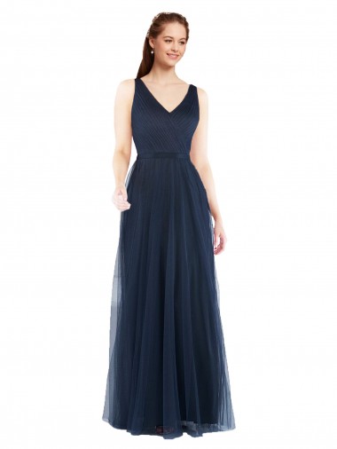 Sem Mangas Decote V Lombar Tule Bainha Vestidos de Madrinha