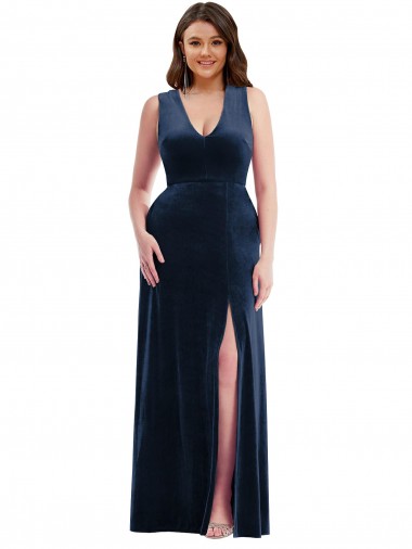 Sem Mangas Decote V Veludo Elástico Bainha Vestidos de Madrinha / Vestidos de Noite / Vestidos de Festa