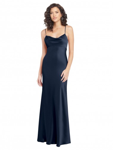 Sem Mangas Decote Capuz Abrir de volta Cetim Elástico Linha A Vestidos de Madrinha / Vestidos de Noite / Vestidos de Festa