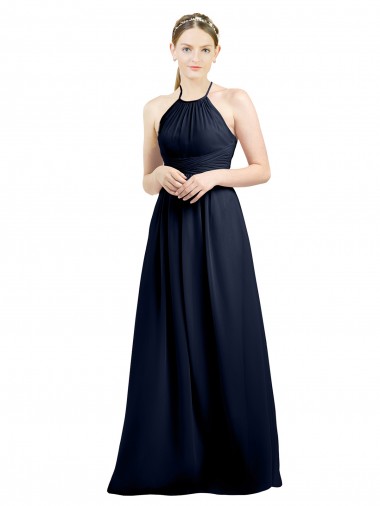 Sem Mangas Cabeçada Abrir de volta Chiffon Linha A Vestidos de Festa / Vestidos de Madrinha