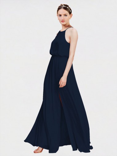 Sem Mangas Cabeçada Chiffon Linha A Vestidos de Madrinha Formais