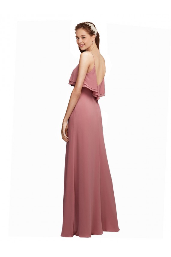 Sem Mangas Alças finas Costas em V Chiffon Linha A Longo Marinha Negra Vestidos de Madrinha