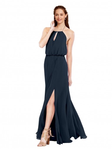 Sem Mangas Cabeçada Abrir de volta Chiffon Linha A Vestido de Festa / Vestidos de Noiva