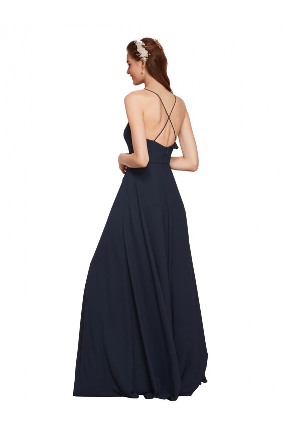 Sem Mangas Alças finas Abrir de volta Chiffon Linha A Marinha Negra Vestidos de Festa / Vestidos de Madrinha