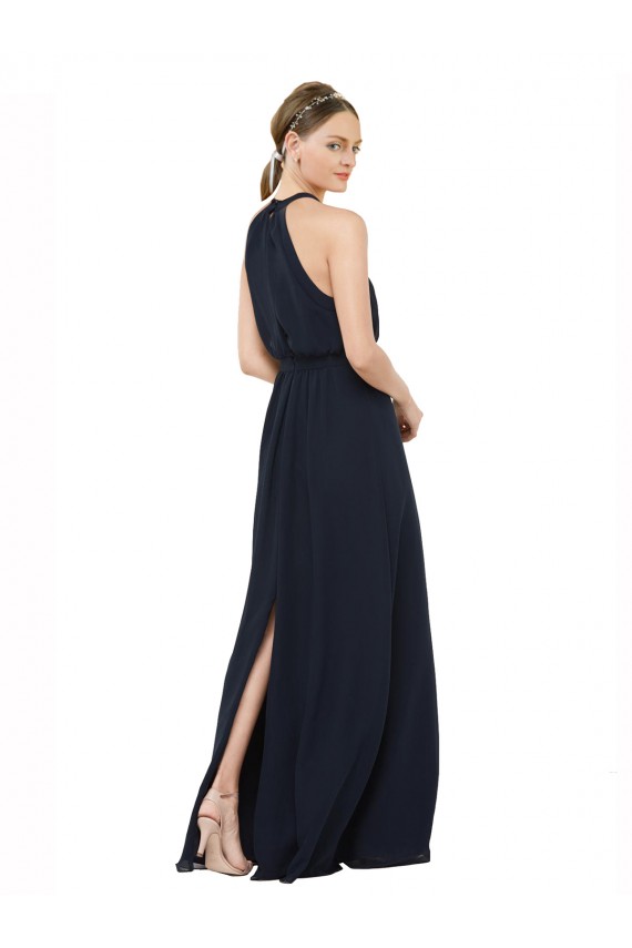 Sem Mangas Cabeçada Chiffon Linha A Longo Vestido de Festa / Vestido de Madrinha