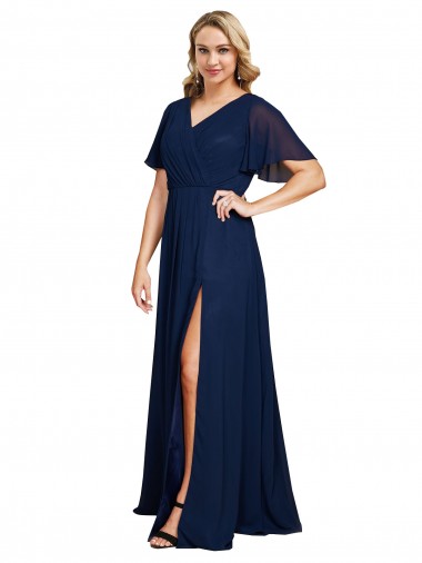 Mangas Esvoaçantes, Mangas Curtas Decote V Chiffon Linha A Vestidos de Madrinha / Vestidos de Noite / Vestidos de Festa