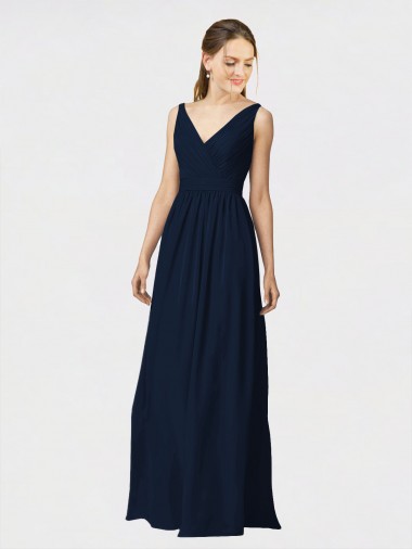 Sem Mangas Decote V Chiffon Linha A Vestido de Madrinha Formais / Vestido de Festa