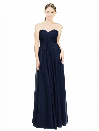 Sem Mangas Amor Lombar Chiffon Linha A Marinha Negra Longo Vestidos de Madrinha