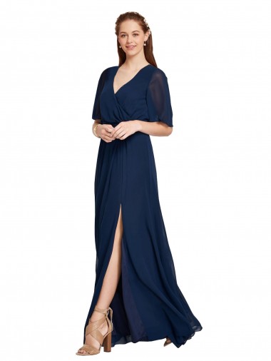 Mangas Esvoaçantes Decote V Chiffon Linha A Vestidos de Madrinha