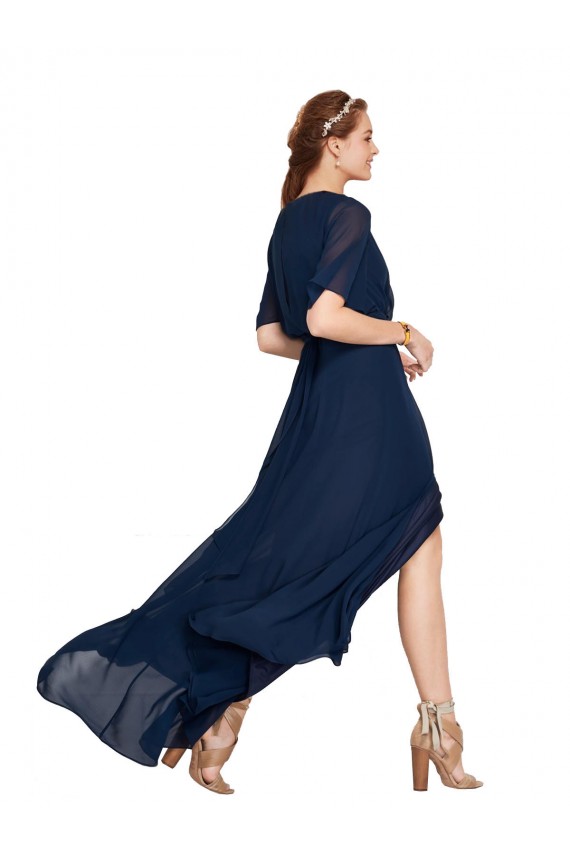 Mangas Esvoaçantes Decote V Chiffon Linha A Vestidos de Madrinha