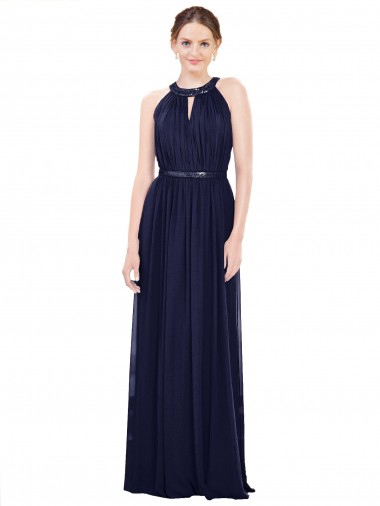 Sem Mangas Decote Alto Chiffon Linha A Vestido de Baile Formais