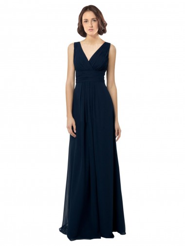 Sem Mangas Decote V Costas em V Chiffon Linha A Vestido de Madrinha / Vestido Formais