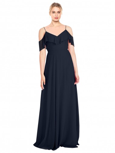 Sem Mangas Fora do Ombro Costas em V Chiffon Linha A Vestido de Madrinha / Vestido de Noite