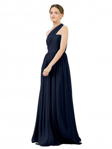 Sem Mangas Um Ombro Chiffon Linha A Longo Vestido de Noite / Vestidos de Madrinha