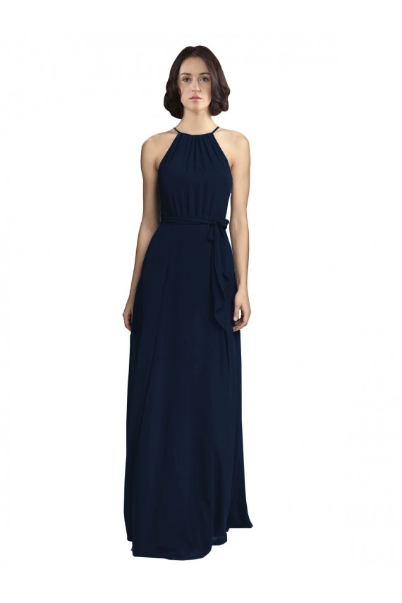 Sem Mangas Cabeçada Chiffon Linha A Vestidos Formais / Vestidos de Madrinha