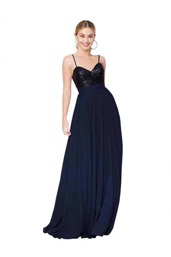 Sem Mangas Alças finas Chiffon & Lantejoulas Linha A Vestidos de Madrinha / Vestidos de Festa