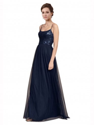 Sem Mangas Alças finas Tule & Renda Linha A Vestidos de Madrinha