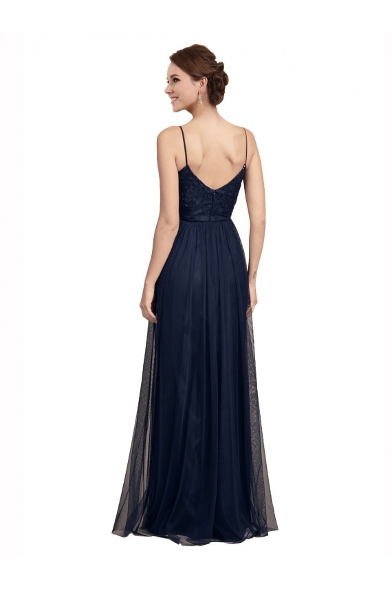 Sem Mangas Alças finas Tule & Renda Linha A Vestidos de Madrinha