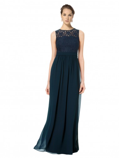 Sem Mangas Barco Buraco da fechadura Chiffon & Renda Linha A Vestidos de Madrinha