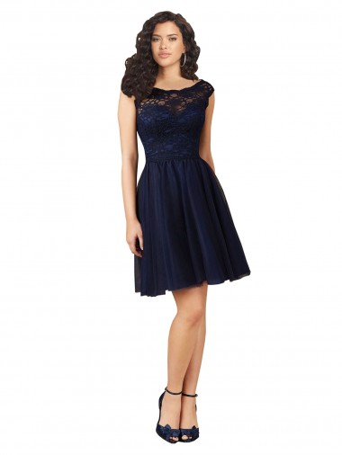 Sem Mangas Barco Costas em V Tule & Renda Linha A Vestidos de Madrinha / Vestidos de Cocktail / Vestidos de Homecoming
