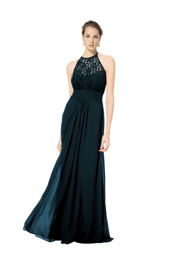 Sem Mangas Cabeçada Buraco da fechadura Chiffon & Renda Linha A Vestidos de Madrinha