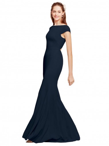 Sem Mangas Decote Barco Abrir de volta Crepe Esticado Linha A Vestidos de Madrinha / Vestidos de Noite / Vestidos de Festa