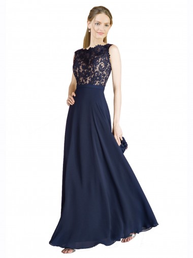 Sem Mangas Decote Ilusão Costas em V Chiffon & Renda Linha A Vestidos de Madrinha / Vestidos de Festa