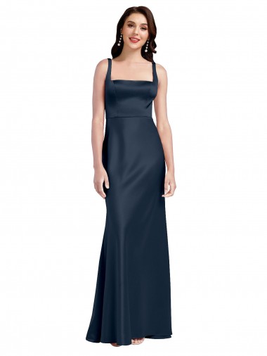 Sem Mangas Decote Quadrado Lombar Cetim Elástico Linha A Vestidos de Madrinha / Vestidos de Noite / Vestidos de Festa