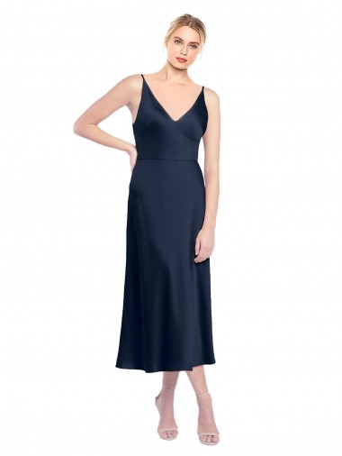 Sem Mangas Decote V Costas em V Cetim Elástico Linha A Vestidos de Madrinha / Vestidos de Noite / Vestidos de Festa