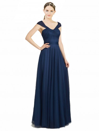 Sem Mangas Decote V Abrir de volta Tule Linha A Vestidos de Madrinha