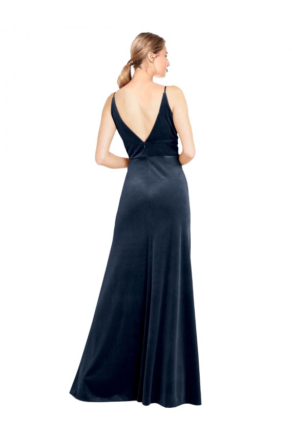 Sem Mangas Decote V Costas em V Veludo Elástico Linha A Vestidos de Madrinha / Vestidos de Festa