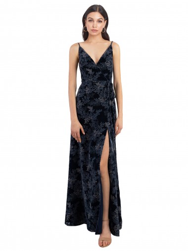 Sem Mangas Decote V Costas em V Veludo Floral & Veludo Elástico Linha A Vestidos de Madrinha